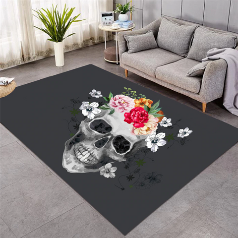 Image of Flowery Skull Grey Rug