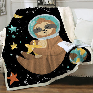 Astronaut Sloth In Space Cozy Soft Sherpa Blanket