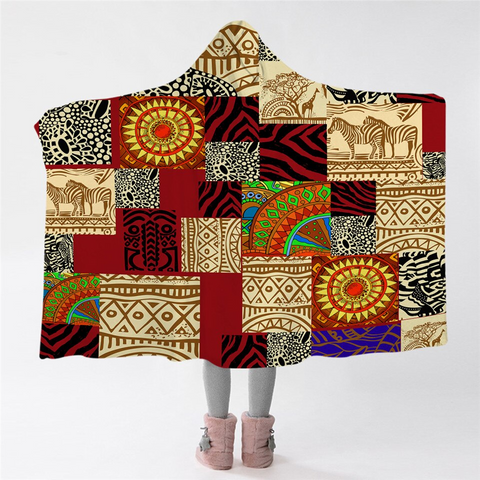 Image of African Pattern Boxex Hooded Blanket