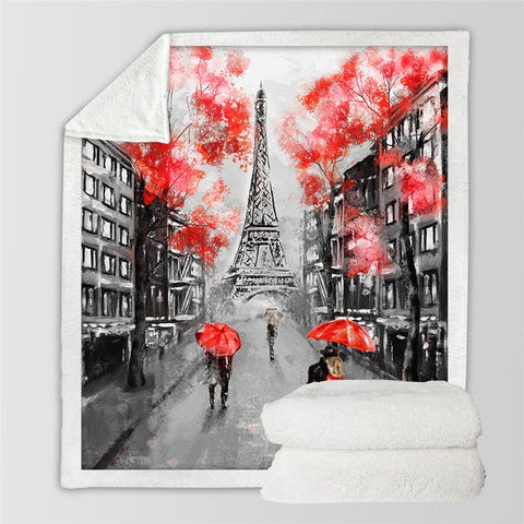 Image of Romantic Raining Day Paris Tower Cozy Soft Sherpa Blanket