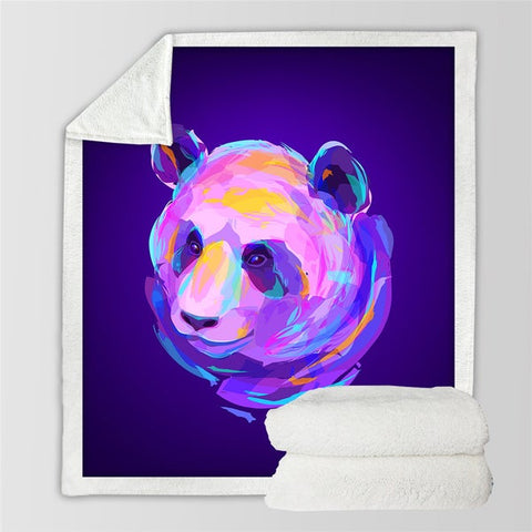 Image of Watercolor Artistic Panda Purple Cozy Soft Sherpa Blanket