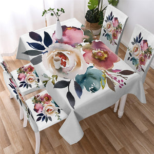 Watercolor Leaves & Flowers Waterproof Tablecloth  05