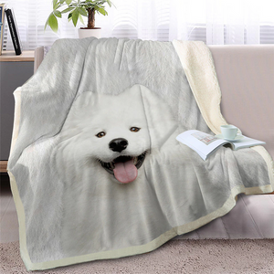 Lovely 3D Printed Samoyed Dog Soft Sherpa Blanket