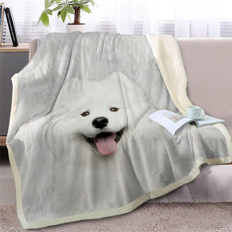 Image of Lovely 3D Printed Samoyed Dog Soft Sherpa Blanket