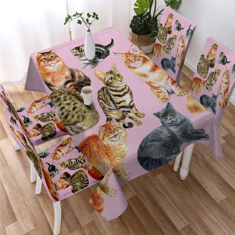 Image of Cute Cartoon Cat White Table Cloth Waterproof 03