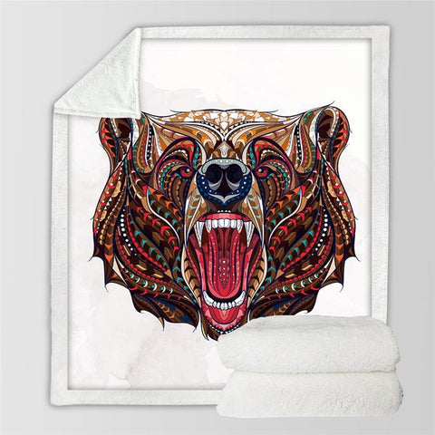 Image of Artistic Angry Bear Head Cozy Soft Sherpa Blanket