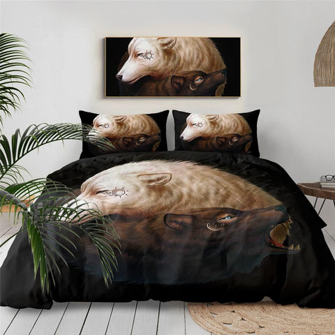 Image of Yin and Yang Wolves Black by JoJoesArt Comforter Set - Beddingify
