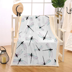 Dragonfly Pattern Plush Soft Sherpa Blanket