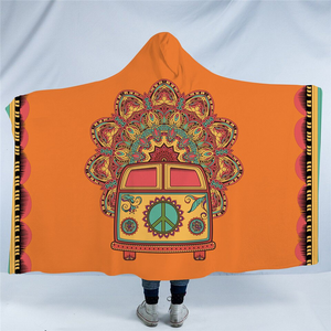 Mandala Motif Peace Bus Hooded Blanket