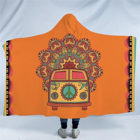 Image of Mandala Motif Peace Bus Hooded Blanket