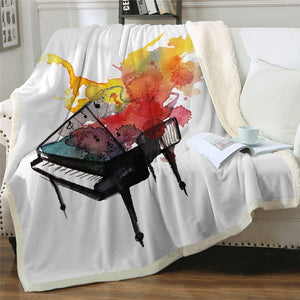 Watercolor Piano Musical Instrument Music Soft Sherpa Blanket