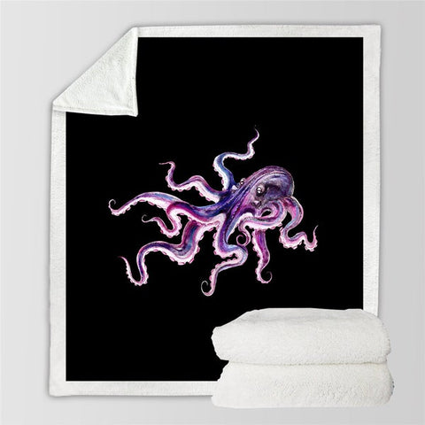 Image of Watercolor Purple Octopus Cozy Soft Sherpa Blanket