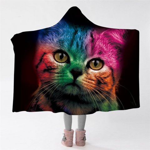 Image of Curious Cat Black Hooded Blanket