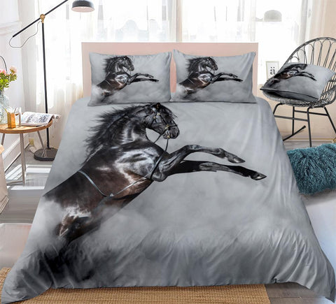 Image of Black Horse Grey Bedding Set
