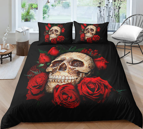 Image of Retro Roses And Skull Bedding Set