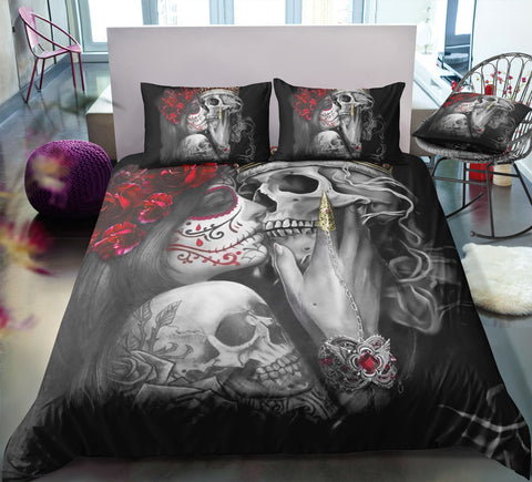Image of Kissing Skull Couple Bedding Set