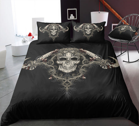 Image of Dark Grey Buffalo Skull Bedding Set