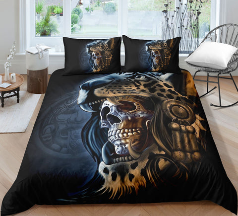 Image of Panther Head Bohemian Skull Bedding Set