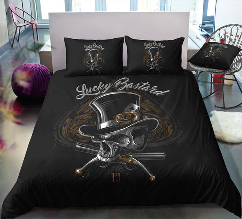 Image of Lucky Bastard - Cowboy Skull Bedding Set