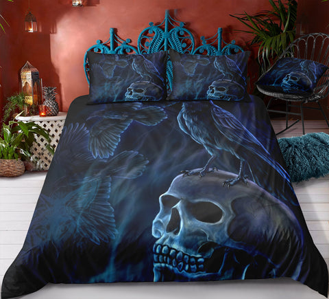 Image of Blue Raven & Skull Bedding Set