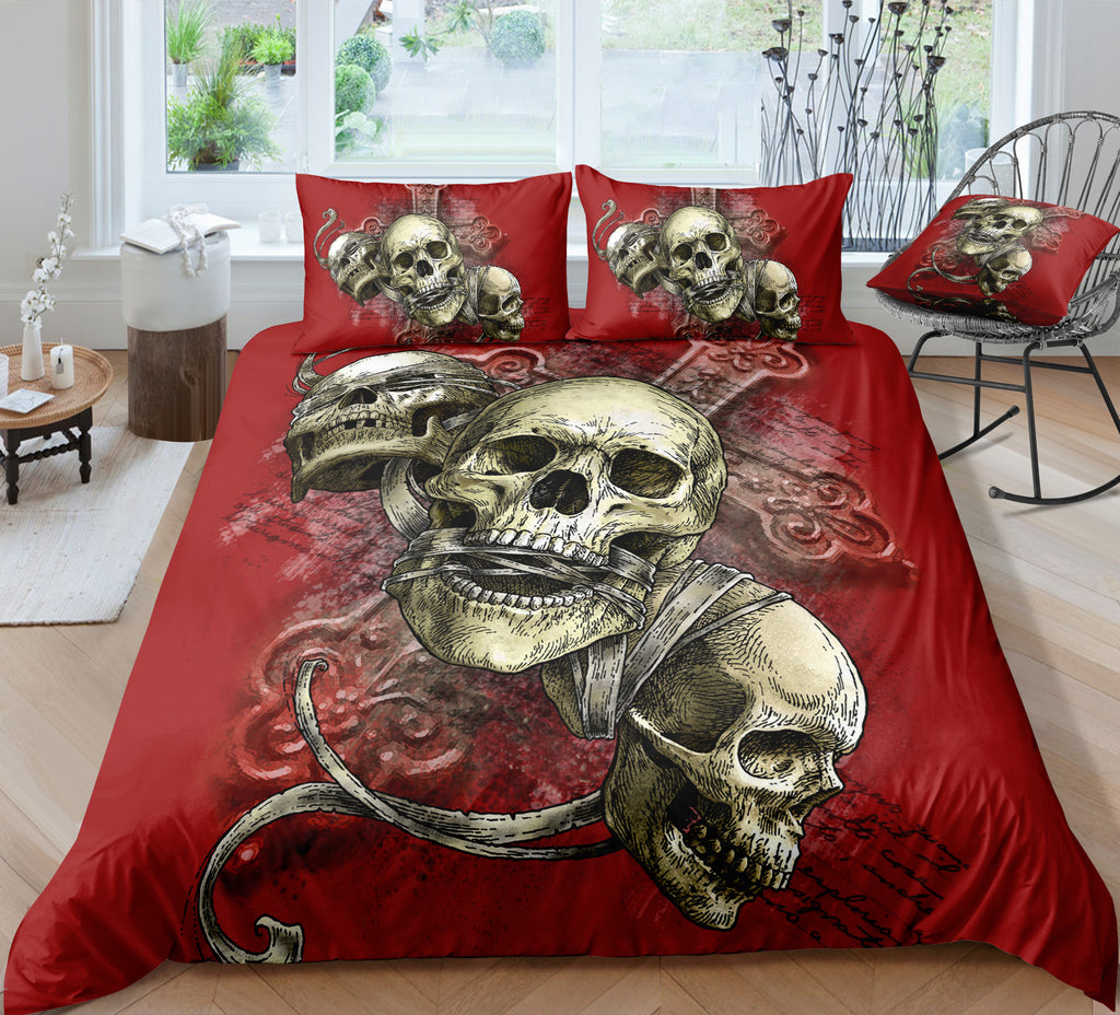 Vintage Pirate Skull Red Bedding Set