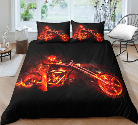 Image of Fire Ghost Rider Skull Bedding Set