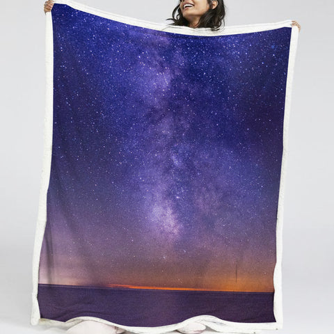 Image of Purple Sky With Stars LKEUN10 Soft Sherpa Blanket