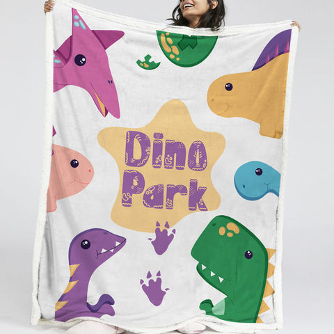 Image of Cartoon Dinosaurs Park LKDIN002 Soft Sherpa Blanket