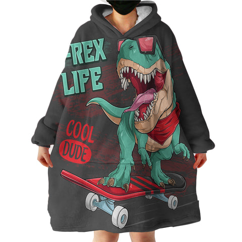 Image of Dinosaur On The Skateboard LKDIN006 Hoodie Wearable Blanket