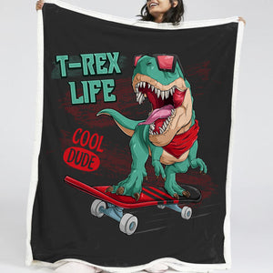 Dinosaur On The Skateboard LKDIN006 Soft Sherpa Blanket