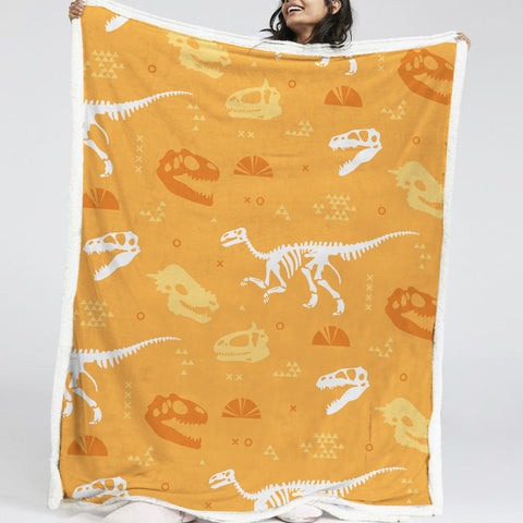 Image of Yellow Dinosaur LKDIN007 Soft Sherpa Blanket