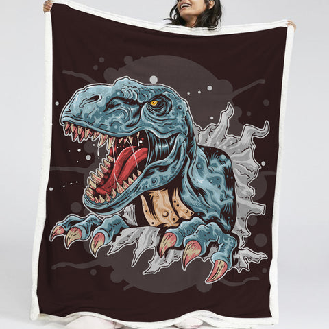 Image of Blue Dinosaur LKDIN010 Soft Sherpa Blanket