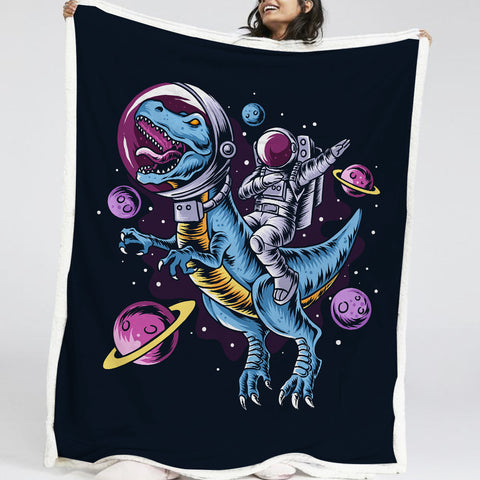 Image of Dinosaur Astronaut LKDIN015 Sherpa Fleece Blanket