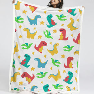 Colorful Dinosaur LKDIN022 Sherpa Fleece Blanket