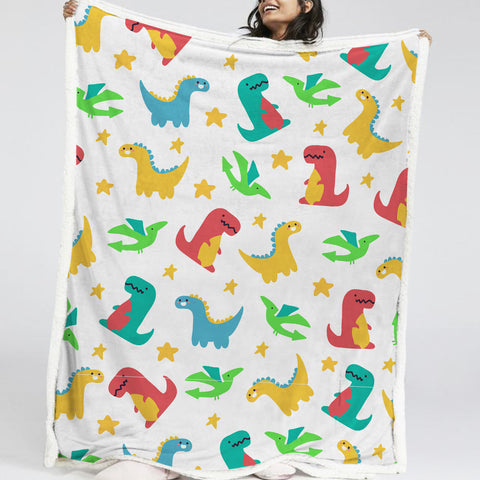 Image of Colorful Dinosaur LKDIN022 Sherpa Fleece Blanket