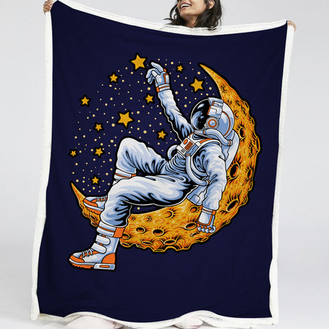 Image of Astronaut On The Moon LKSPMA09 Fleece Blanket