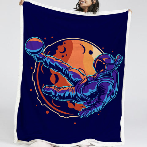 Image of Astronaut Kick The Ball LKSPMA23 Sherpa Fleece Blanket