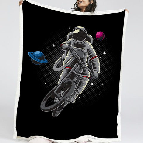 Image of Astronaut Driving Bicycle LKSPMA29 Sherpa Fleece Blanket