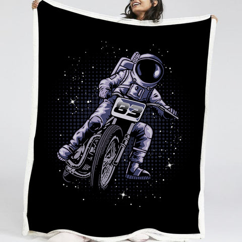 Image of Astronaut Riding Motorcycle LKSPMA31 Sherpa Fleece Blanket