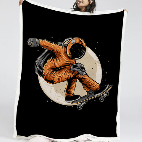 Image of Astronaut Skateboard On The Moon LKSPMA34 Sherpa Fleece Blanket