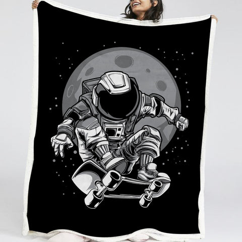 Image of Black & White Astronaut LKSPMA35 Sherpa Fleece Blanket