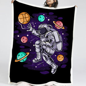 Astronaut Playing Basketball LKSPMA36 Sherpa Fleece Blanket
