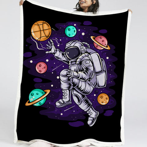 Image of Astronaut Playing Basketball LKSPMA36 Sherpa Fleece Blanket