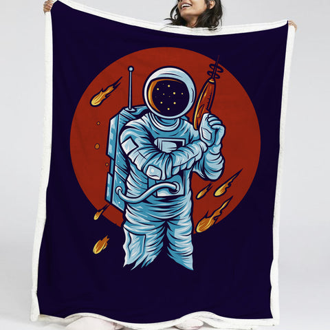 Image of Astronaut With Toy Gun LKSPMA37 Sherpa Fleece Blanket