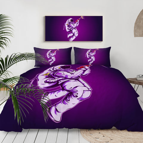 Image of Purple Astronaut With Gun LKSPMA38 Bedding Set