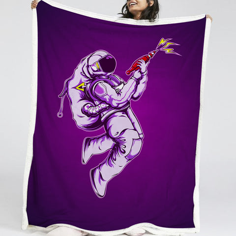 Image of Purple Astronaut With Gun LKSPMA38 Sherpa Fleece Blanket