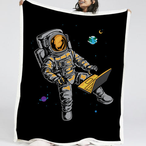 Image of Astronaut Working On The Space LKSPMA39 Sherpa Fleece Blanket