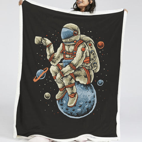 Image of Astronaut With The Coffee LKSPMA42 Sherpa Fleece Blanket