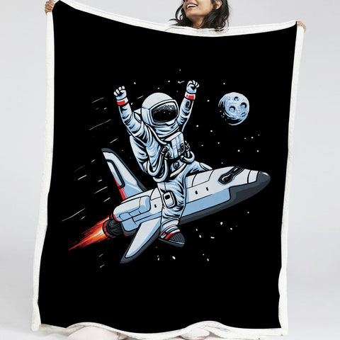 Image of Astronaut With Rocket LKSPMA48 Sherpa Fleece Blanket