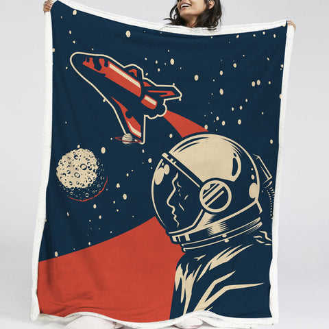 Image of Colorful Vintage Astronaut LKSPMA56 Sherpa Fleece Blanket